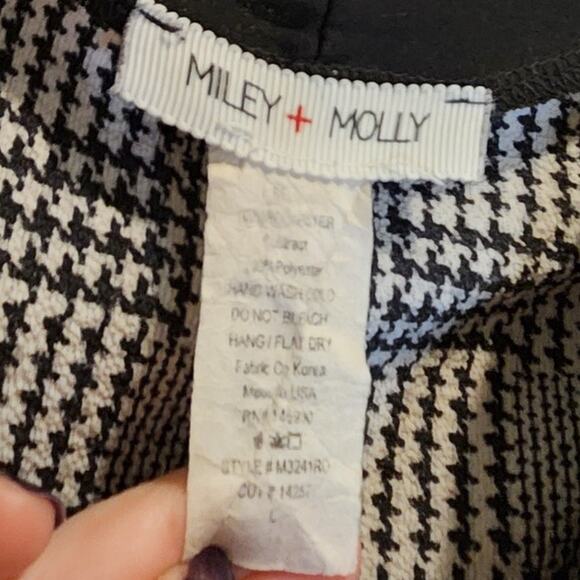 Miley + Molly Houndstooth Plaid Blouse Bow Tie Neck Academia Black White Large - Picture 5 of 5